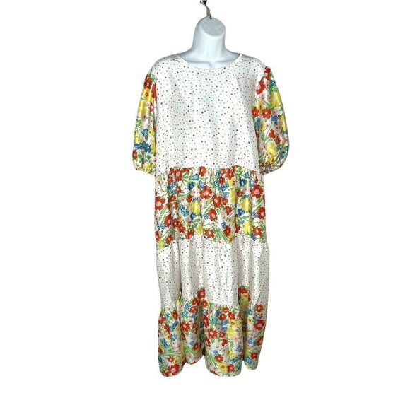 twisted Wunder Plus London Smock Midi dress 16 Mixed Patchwork Floral Dots - Picture 2 of 11
